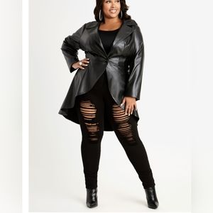 Faux leather high-low jacket